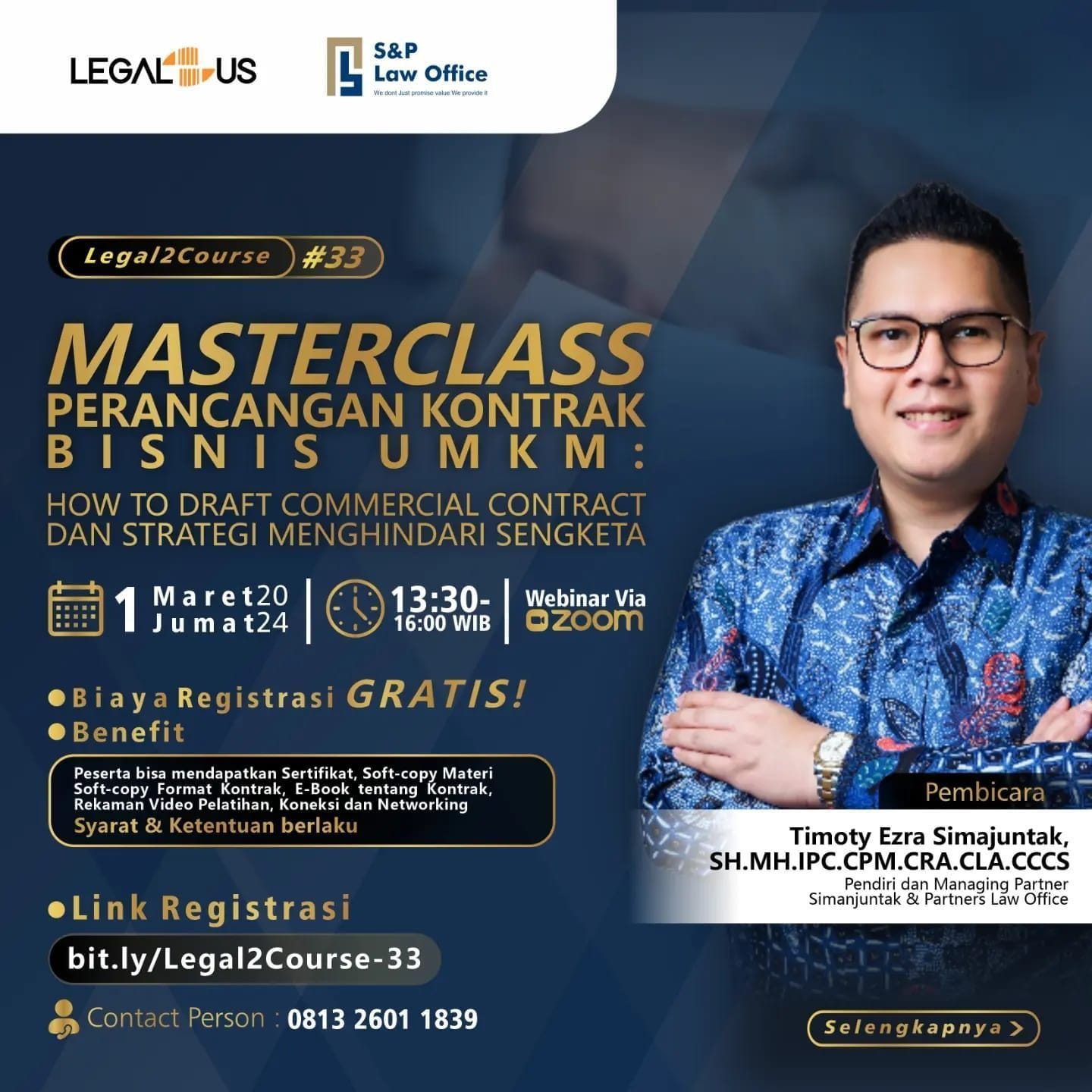 MASTERCLASS PERANCANGAN KONTRAK BISNIS UMKM: How to Draft Commercial Contract dan Strategi Mengindari Sengketa